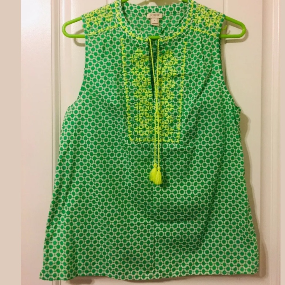 J. Crew Lime Green Embroidered Tank Top Sz 6